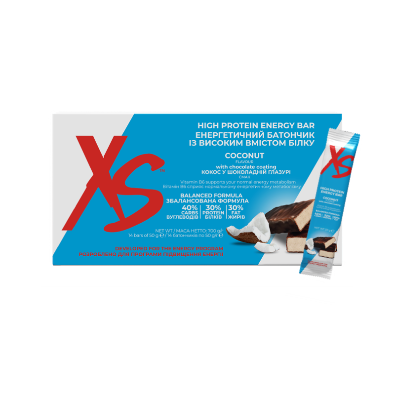 XS™ High Protein Energy Bar – Aromă de cocos cu înveliș de ciocolată